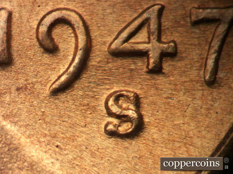 Die-stage C marker on 1947S•1MM•014 (1947 Repunched Mint Mark).