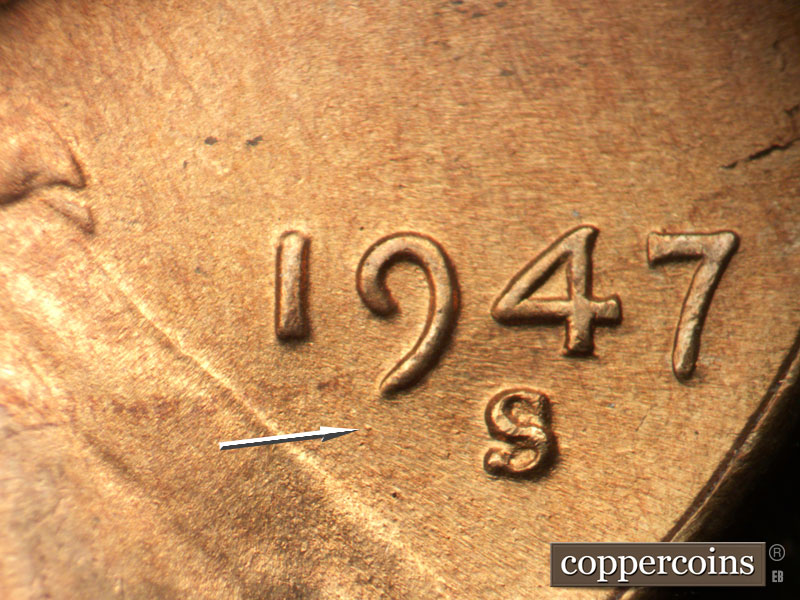 Die-stage C marker on 1947S•1MM•014 (1947 Repunched Mint Mark).