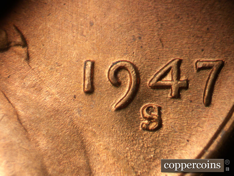 Die-stage B marker on 1947S•1MM•016 (1947 Repunched Mint Mark).