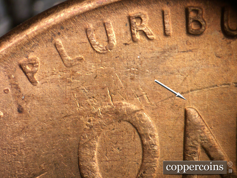 Die-stage B marker on 1947S•1MM•017 (1947 Repunched Mint Mark).