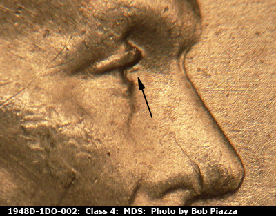 1948 Lincoln cent obverse, CopperCoins die 1948D•1DO•002.