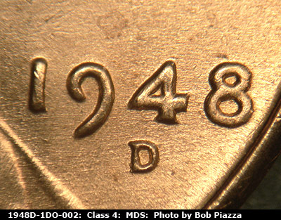 Die-stage B marker on 1948D•1DO•002 (1948 Doubled Die Obverse).