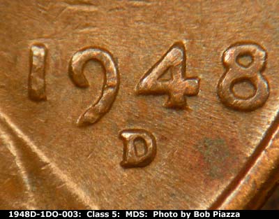 1948 Lincoln cent obverse, CopperCoins die 1948D•1DO•003.