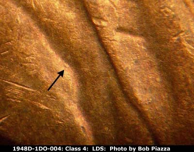 Die-stage C marker on 1948D•1DO•004 (1948 Doubled Die Obverse).