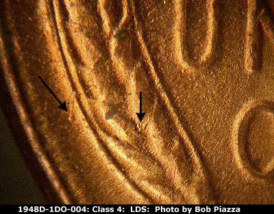 Die-stage C marker on 1948D•1DO•004 (1948 Doubled Die Obverse).