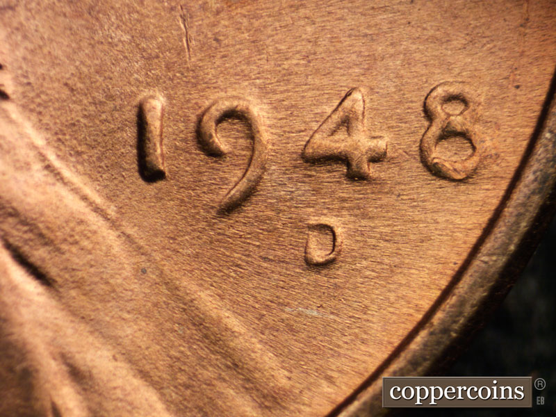 Die-stage C marker on 1948D•1DO•005 (1948 Doubled Die Obverse).