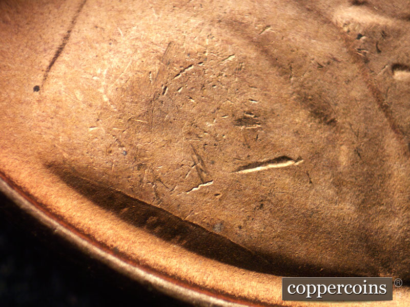 Die-stage C marker on 1948D•1DO•005 (1948 Doubled Die Obverse).