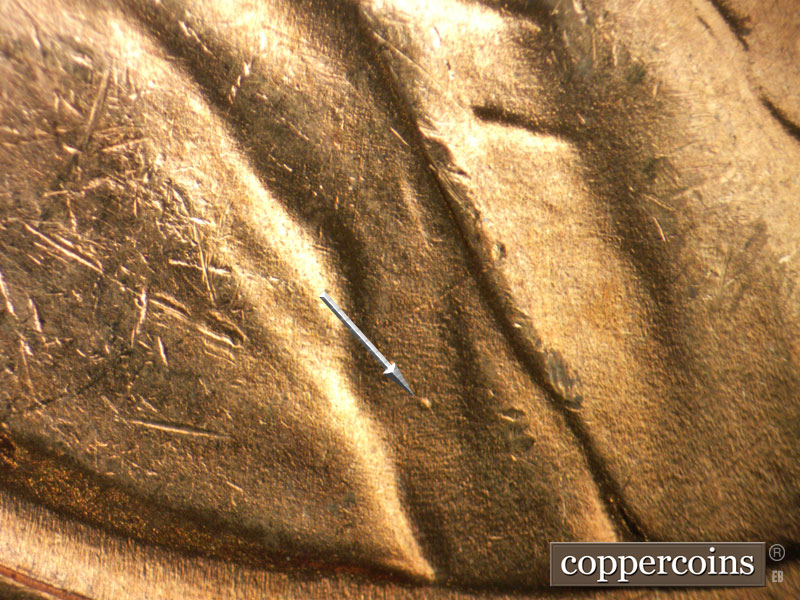 Die-stage B marker on 1948D•1DO•006 (1948 Doubled Die Obverse).