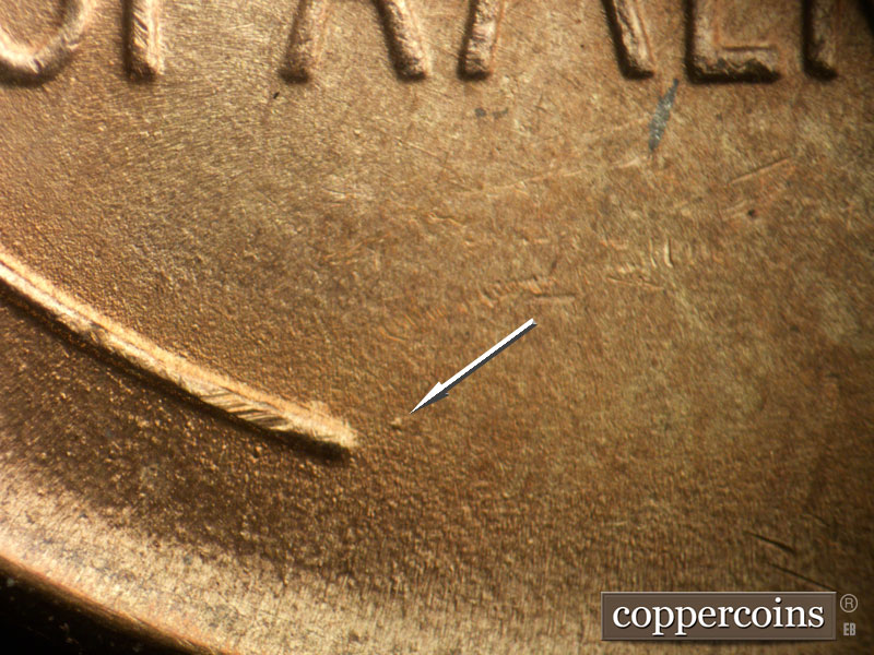 Die-stage B marker on 1948D•1DO•006 (1948 Doubled Die Obverse).