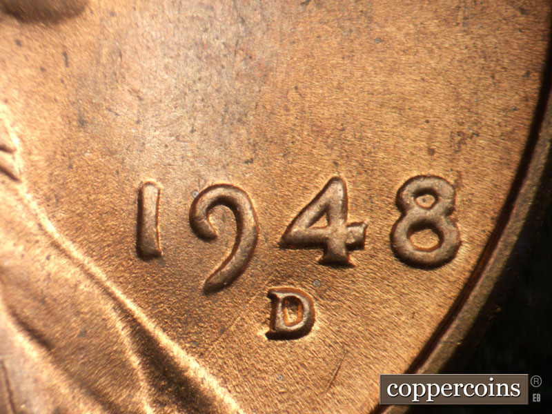 Die-stage A marker on 1948D•1DO•007 (1948 Doubled Die Obverse).