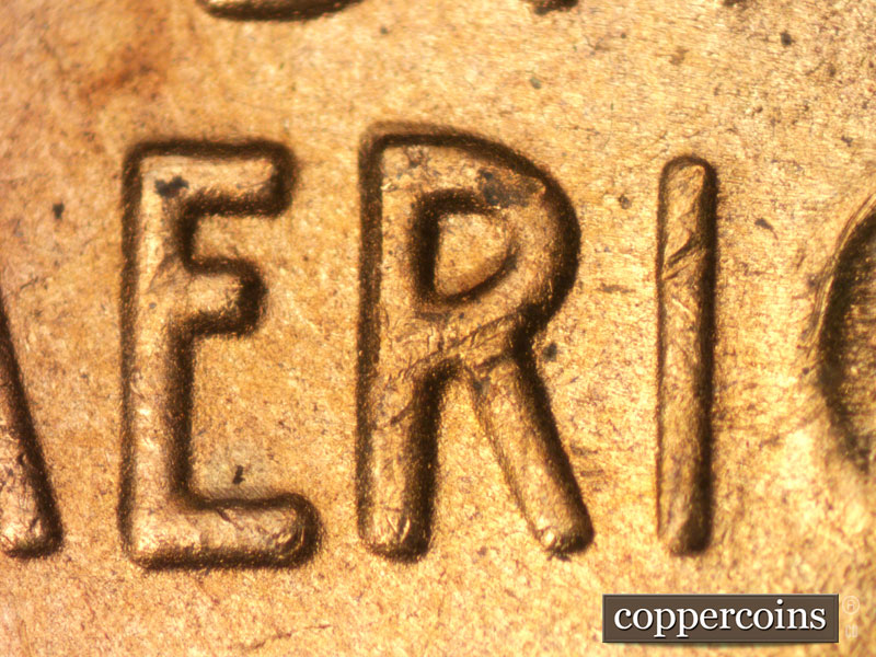 Die-stage C marker on 1948D•1DR•001 (1948 Doubled Die Reverse).