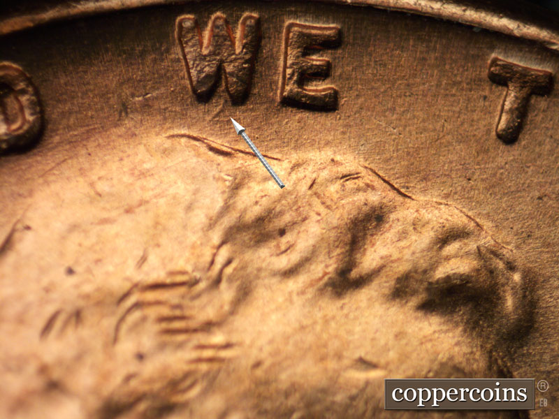 Die-stage B marker on 1948D•1MM•001 (1948 Repunched Mint Mark).