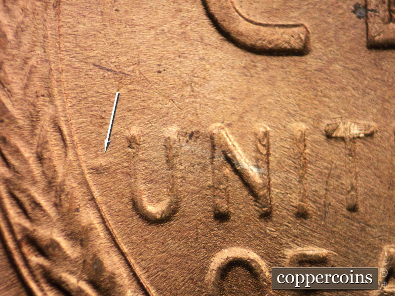 Die-stage B marker on 1948D•1MM•001 (1948 Repunched Mint Mark).