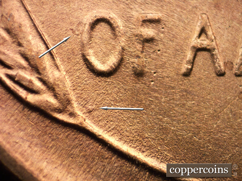 Die-stage B marker on 1948D•1MM•001 (1948 Repunched Mint Mark).