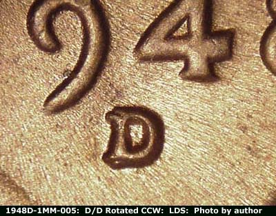 Die-stage C marker on 1948D•1MM•005 (1948 Repunched Mint Mark).