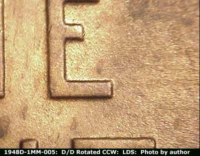 Die-stage C marker on 1948D•1MM•005 (1948 Repunched Mint Mark).