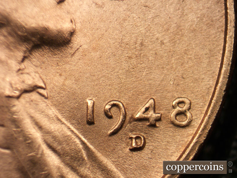 Die-stage C marker on 1948D•1MM•006 (1948 Repunched Mint Mark).