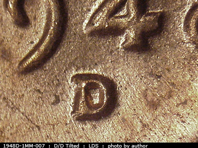 Die-stage C marker on 1948D•1MM•007 (1948 Repunched Mint Mark).