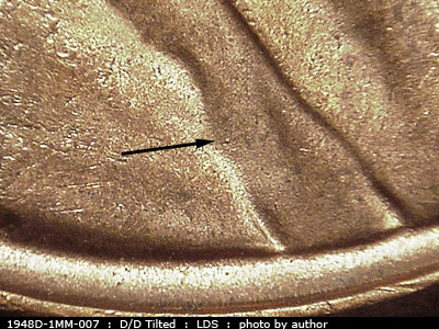 Die-stage C marker on 1948D•1MM•007 (1948 Repunched Mint Mark).