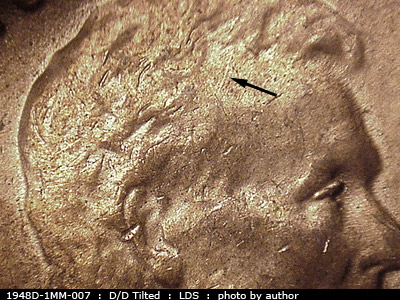 Die-stage C marker on 1948D•1MM•007 (1948 Repunched Mint Mark).