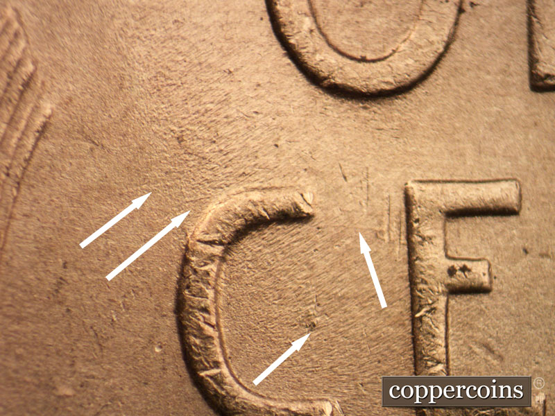 Die-stage C marker on 1948D•1MM•009 (1948 Repunched Mint Mark).