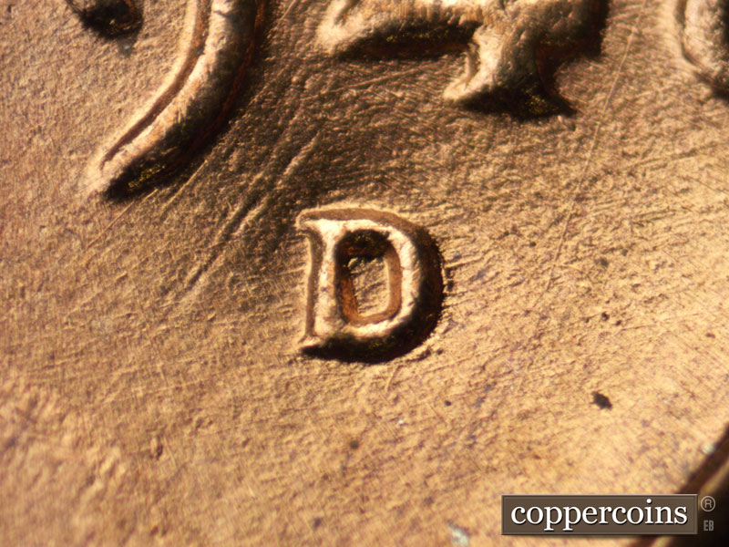 1948 Lincoln cent obverse, CopperCoins die 1948D•1MM•013.
