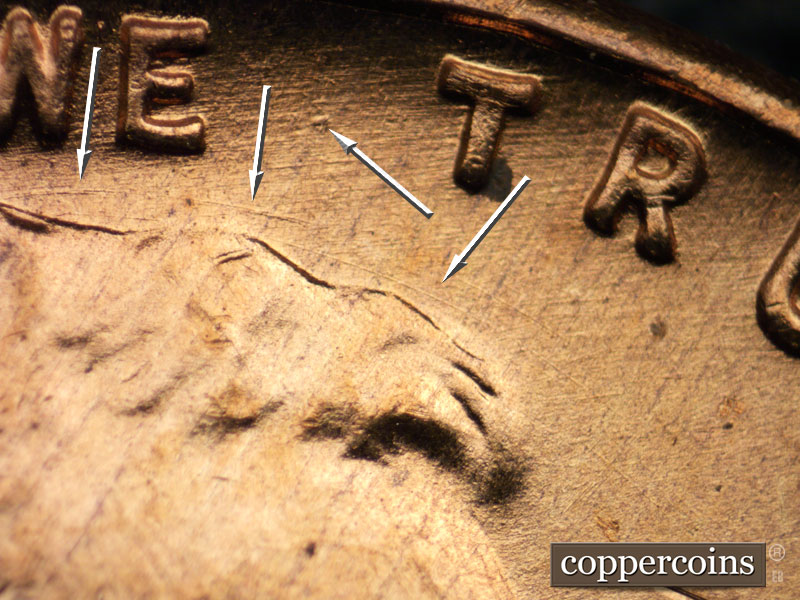Die-stage B marker on 1948D•1MM•013 (1948 Repunched Mint Mark).