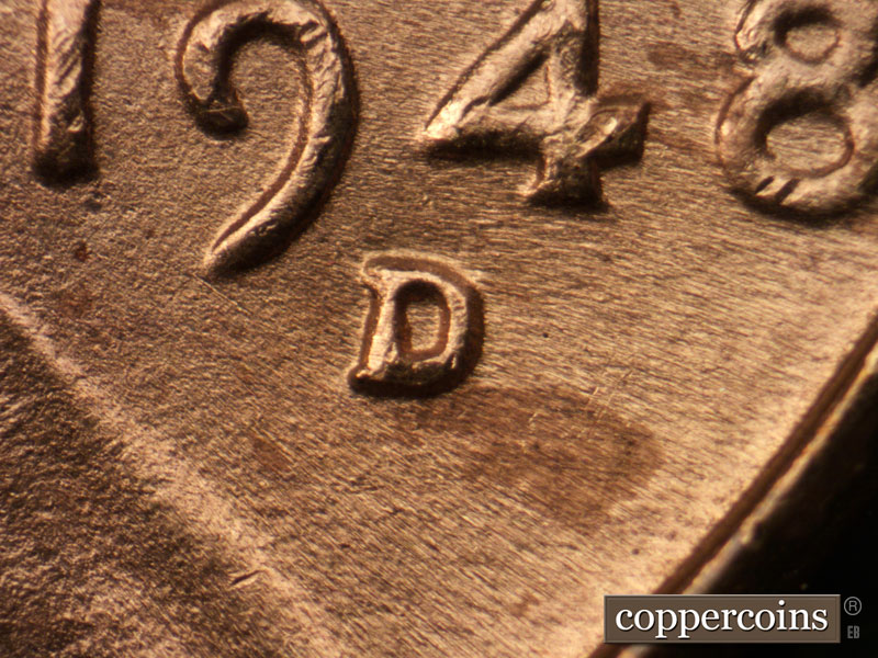 Die-stage C marker on 1948D•1MM•016 (1948 Repunched Mint Mark).