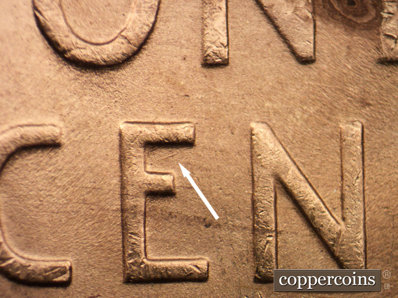 Die-stage B marker on 1948D•1MM•018 (1948 Repunched Mint Mark).