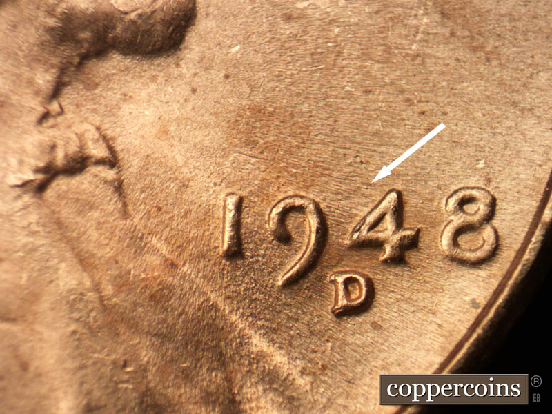 Die-stage C marker on 1948D•1MM•020 (1948 Repunched Mint Mark).