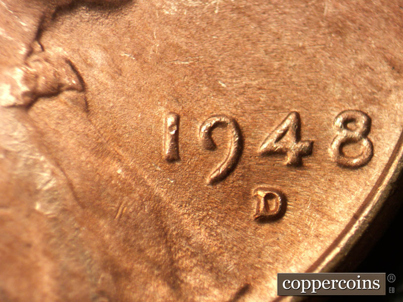 Die-stage C marker on 1948D•1MM•022 (1948 Repunched Mint Mark).
