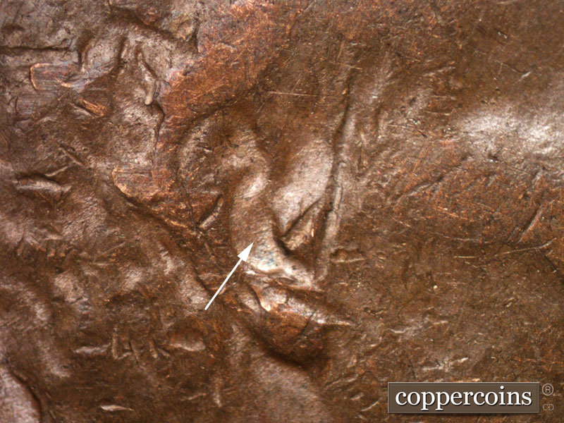 Die-stage B marker on 1948D•1MM•023 (1948 Repunched Mint Mark).