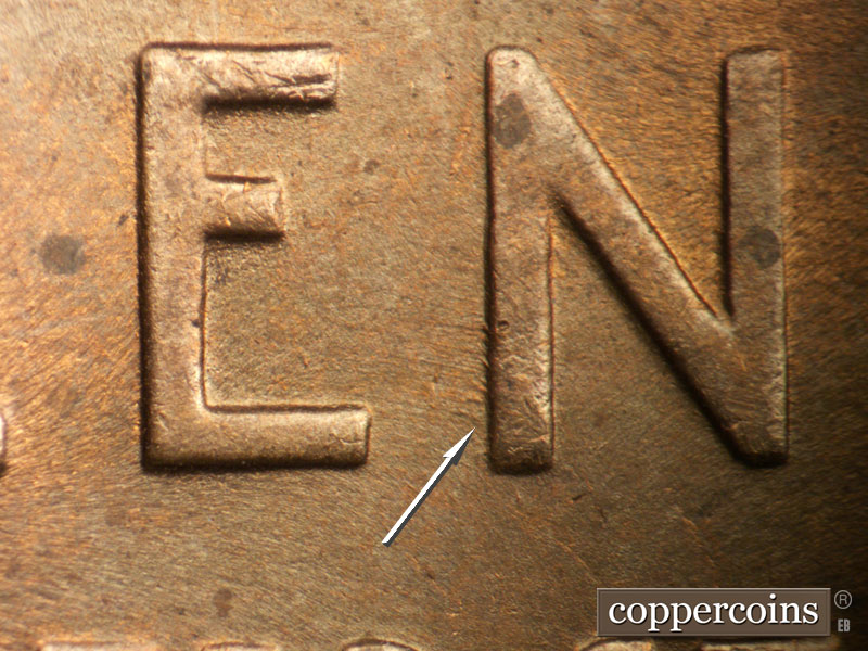 Die-stage B marker on 1948D•1MM•025 (1948 Repunched Mint Mark).