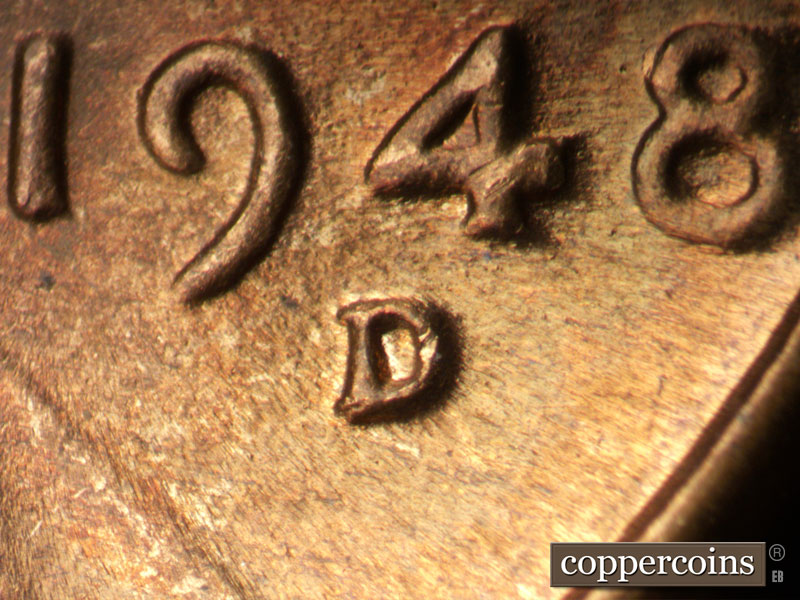 Die-stage C marker on 1948D•1MM•026 (1948 Repunched Mint Mark).
