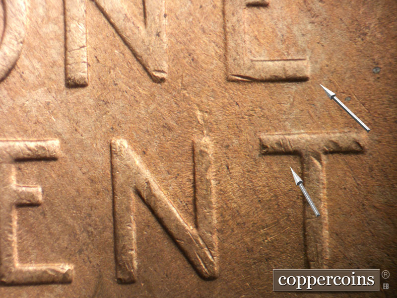 Die-stage B marker on 1948D•1MM•027 (1948 Repunched Mint Mark).