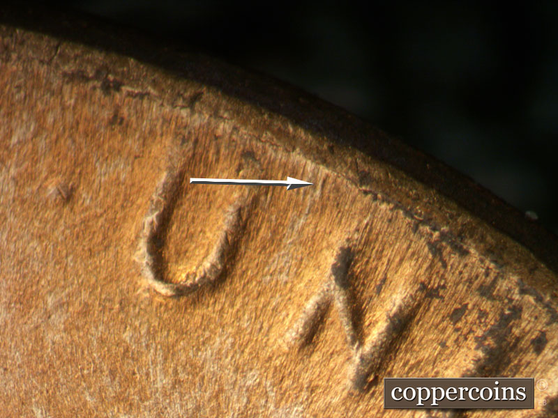 Die-stage B marker on 1948D•1MM•028 (1948 Repunched Mint Mark).