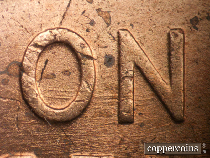 Die-stage B marker on 1948P•1DO•004 (1948 Doubled Die Obverse).