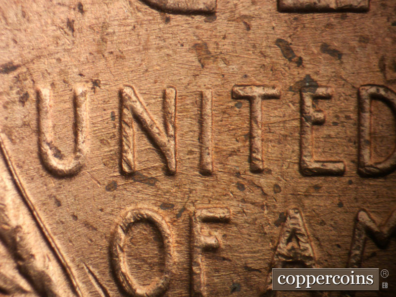 Die-stage B marker on 1948P•1DO•004 (1948 Doubled Die Obverse).