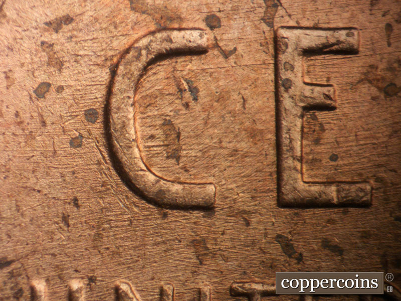 Die-stage B marker on 1948P•1DO•004 (1948 Doubled Die Obverse).