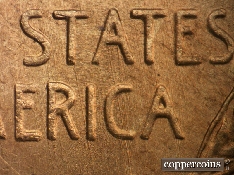 Die-stage B marker on 1948S•1DR•001 (1948 Doubled Die Reverse).