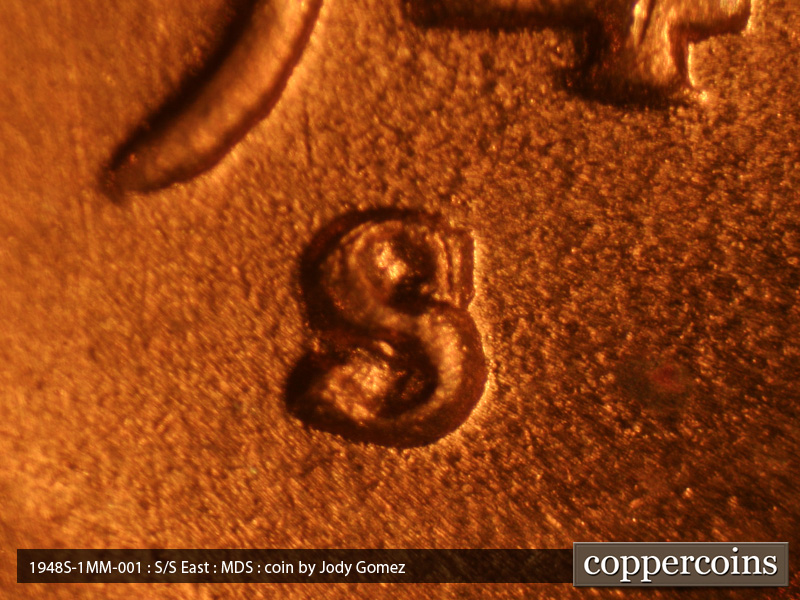 1948 Lincoln cent obverse, CopperCoins die 1948S•1MM•001.