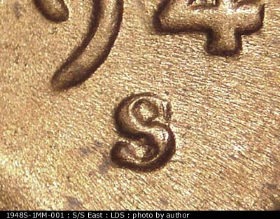 Die-stage C marker on 1948S•1MM•001 (1948 Repunched Mint Mark).