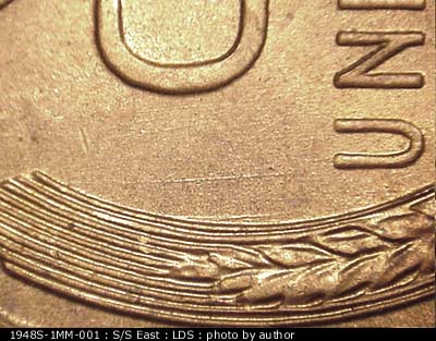 Die-stage C marker on 1948S•1MM•001 (1948 Repunched Mint Mark).