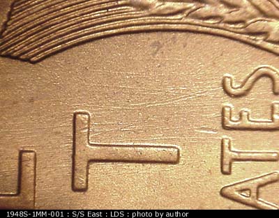 Die-stage C marker on 1948S•1MM•001 (1948 Repunched Mint Mark).
