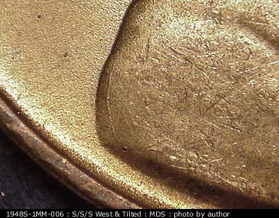 Die-stage B marker on 1948S•1MM•006 (1948 Repunched Mint Mark).