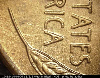 Die-stage B marker on 1948S•1MM•006 (1948 Repunched Mint Mark).