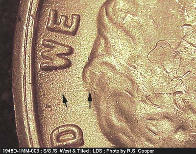 Die-stage C marker on 1948S•1MM•006 (1948 Repunched Mint Mark).