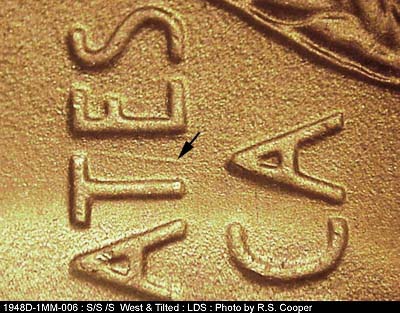 Die-stage C marker on 1948S•1MM•006 (1948 Repunched Mint Mark).