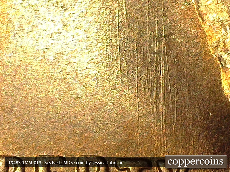 Die-stage B marker on 1948S•1MM•013 (1948 Repunched Mint Mark).