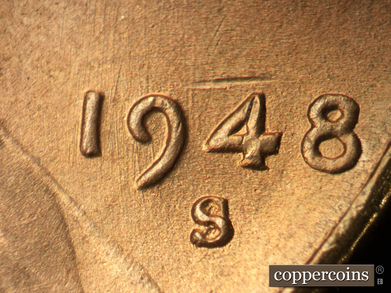Die-stage B marker on 1948S•1MM•015 (1948 Repunched Mint Mark).